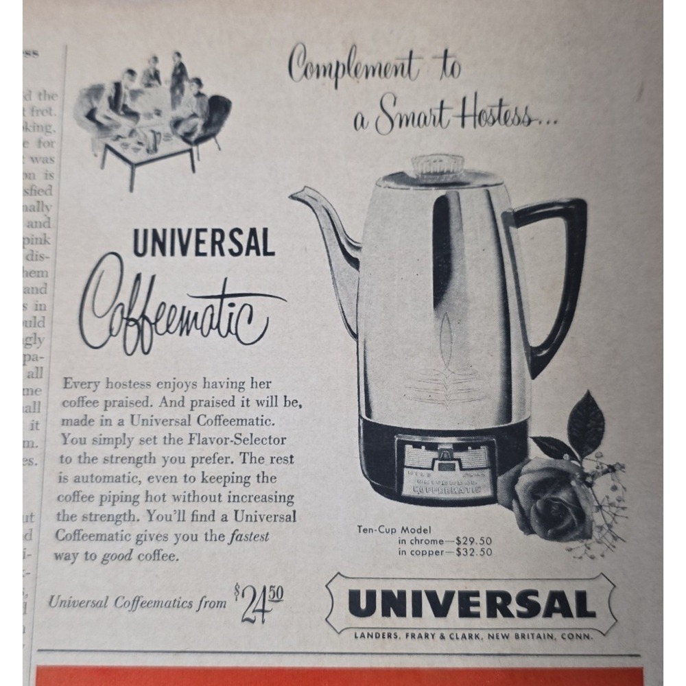 Vintage 1954 Universal Coffeematic Print Ad Landers Frary Clark Percolator